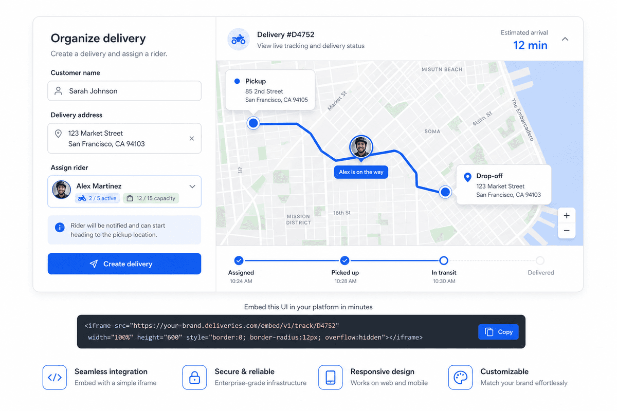 Dispatch embed and customer tracking
